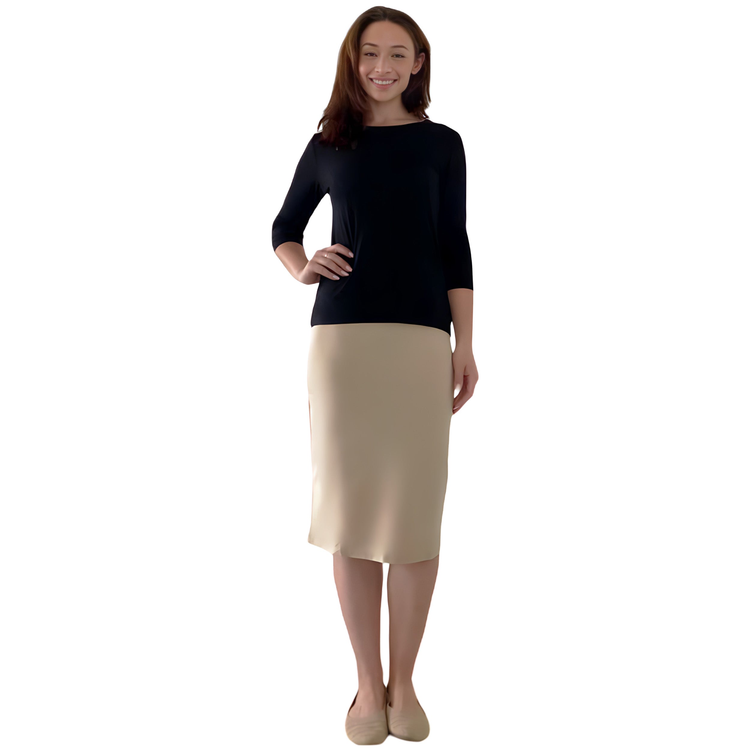 Modest 3/4 Sleeve Layering Shell with Below Collarbone Neckline