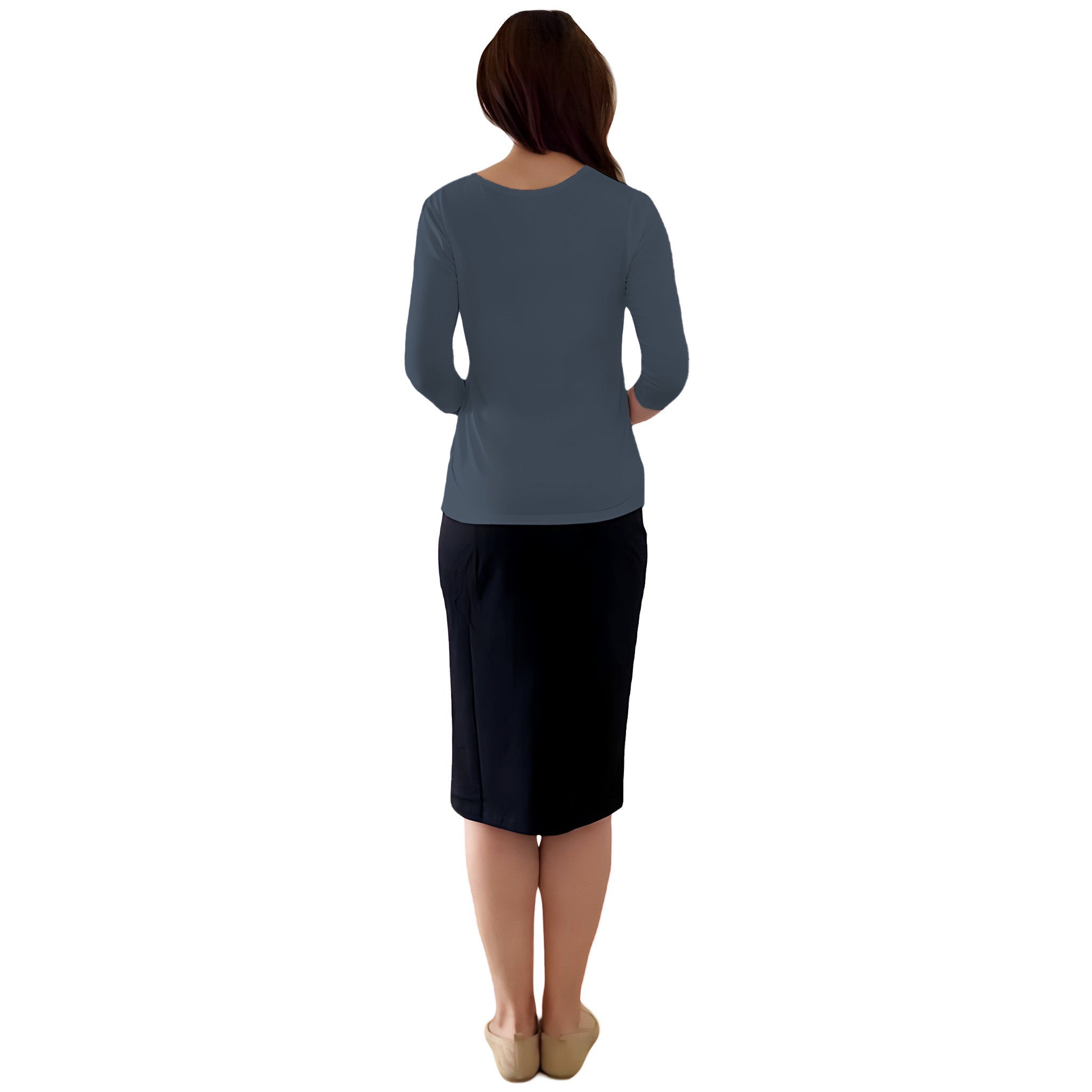 Modest 3/4 Sleeve Layering Shell with Below Collarbone Neckline